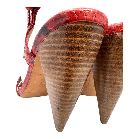 Joan & David Dalanaro Red Embossed Leather Cone Heel Sandals - Picture 9 of 12